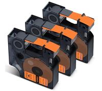 Cruxer Lot de 3 rubans d'étiquettes en vinyle compatibles avec Dymo IND A18435 S0718490, noir sur orange, 12 mm x 5,5 m, remplacement pour Dymo Rhino 1000 4200 6000 LabelWriter 450 Duo ILP 219 3M