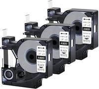 Cruxer Lot de 3 rubans thermorétractables compatibles avec Dymo Rhino A18051 S0718260, noir sur blanc, 6 mm x 1,5 m, remplacement pour Dymo LabelWriter Rhino 1000 3000 4200 5000 5200