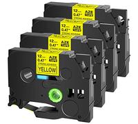 Cruxer Lot de 4 rubans adhésifs extra résistants compatibles avec Brother TZE S631 - 12 mm - Texte noir sur jaune - Pour étiqueteuses PT Cube PTE550 PTP750 PTD210 PTD450 PTH110 PTD400AD PT710BT