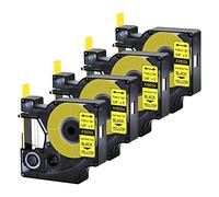 Cruxer Lot de 4 rubans adhésifs thermorétractables de rechange pour DYMO 18054 9 mm 1,5 m Noir sur jaune Compatible avec étiqueteuse DYMO Rhino 4200, 5200, 5000, 6000