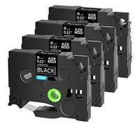 Cruxer Lot de 4 rubans d'étiquettes compatibles avec Brother TZE315 AZE 315 6 mm (0,23") - Blanc sur noir - Remplacement pour P-Touch Cube PTE550 PTP750 PTD210 PTD450 PTH110 PTD400AD PT710BT