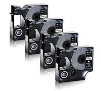 Cruxer Lot de 4 rubans d'étiquettes de rechange compatibles avec Dymo D1 45021 S0720610 pour LM 280 160 PNP 360D LabelWriter 450 Duo 450 Turbo Wireless LabelPoint 150 100 250, blanc sur noir, 12 mm x
