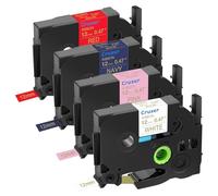 Cruxer Lot de 4 rubans en satin compatibles avec Brother P-Touch Embellish 12 mm 1/2" (0,47") TZ TZER234 RE34 RN34 RW34 Ruban d'étiquettes doré sur blanc/rose/bleu marine/rouge pour PT-D215e PTD210