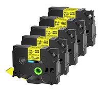 Cruxer Lot de 5 cassettes d'étiquetage compatibles avec Brother HSe-651 HSe651 23,6 mm 1,5 m étiquette de câble pour PT-E500 PT-E550W PT-P700 PT-P710BT PT-P750W PT-P750WVP, noir sur jaune