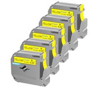 Cruxer Lot de 5 rubans adhésifs de rechange pour imprimante d'étiquettes P Touch M-K621 MK621 M621 Noir sur jaune 9 mm 0,35 3/8 m Pour imprimante d'étiquettes Ptouch PT-M95 PT-80 PT-90 PT-70 PT-70 PT