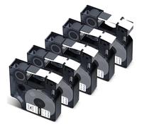 Cruxer Lot de 5 rubans d'étiquettes en vinyle compatibles avec Dymo IND A18444 S0718600, noir sur blanc, 12 mm x 5,5 m, remplacement pour Dymo Rhino 1000 4200 6000 LabelWriter 450 Duo ILP 219 3M PL150