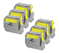 Cruxer Lot de 6 rubans adhésifs de rechange pour imprimante d'étiquettes P Touch M-K621 MK621 M621 Noir sur jaune 9 mm 0,35 3/8 M Pour Ptouch PT-M95 PT-80 PT-90 PT-70 PT-55 PT-65 PT-85 PT-45 PT-70BM