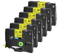 Cruxer Lot de 6 rubans d'étiquetage HSe-621 compatibles avec tube thermorétractable Brother HSe621 8,8 mm 1,5 m étiquette pour PT-E110 PT-E300 PT-D600 PT-E550W PT-P750W PT-H300 PT-D450 PT-D800W Noir