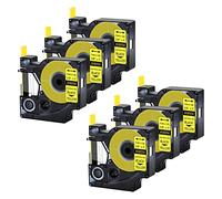 Cruxer Lot de 6 tubes thermorétractables de rechange pour étiqueteuse Rhino A18054 18054 9 mm Noir sur jaune pour étiqueteuse Rhino 4200 Rhino 5000 Rhino 5200 Rhino 6000