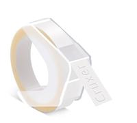 Cruxer Ruban adhésif de gaufrage de rechange pour Dymo Omega - 9 mm x 3 m - Blanc sur étiquettes en vinyle transparent pour étiqueteuses Dymo Omega Junior