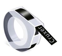Cruxer Ruban adhésif de gaufrage de rechange pour Dymo Omega - 9 mm x 3 m - Blanc sur noir - Pour étiqueteuses Dymo Omega Junior