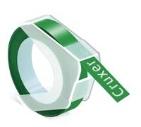 Cruxer Ruban adhésif de gaufrage de rechange pour Dymo Omega - 9 mm x 3 m - Blanc sur vert - Pour étiqueteuses Dymo Omega Junior