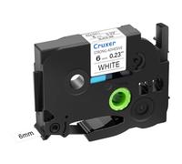 Cruxer Ruban adhésif extra résistant compatible avec Brother TZe S211 6 mm Texte noir sur ruban blanc pour étiqueteuses PT Cube PTE550 PTP750 PTD210 PTD450 PTH110 PTD400AD PT710BT