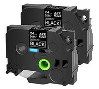 Cruxer Ruban d'étiquettes de rechange pour imprimantes Brother TZE355 TZ355 AZE355 24 mm Blanc sur noir pour P-Touch PTD600 D600VP PTP700 P750W P900W P950NW PTP710BT PT-9600 PT-H500LI Lot de 2