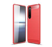 CruzerLite Coque compatible avec Sony Xperia 1 III, texture en fibre de carbone, anti-rayures et absorption des chocs (rouge)