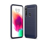 Cruzerlite Coque Moto G8 Plus, Carbon Fiber Texture Design Cover Anti-Scratch Shock Absorption Case for Moto G8 Plus (Blue)
