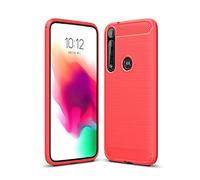 Cruzerlite Coque Moto G8 Plus, Carbon Fiber Texture Design Cover Anti-Scratch Shock Absorption Case for Moto G8 Plus (Red)