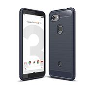 Cruzerlite Coque pour Google Pixel 3a, Carbon Fiber Texture Design & Leather Texture Design Back Cover Anti-Scratch Shock Absorption Case pour Google Pixel 3a (Blue)