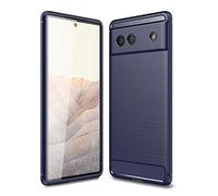 CruzerLite Coque pour Google Pixel 6a, texture fibre de carbone, absorption des chocs, matériau TPU, coupe ajustée, bleu