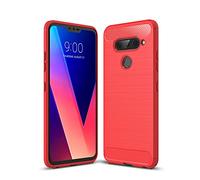 Cruzerlite Coque pour LG V40 ThinQ Coque pour LG V40, Carbon Fiber Shock Absorption Slim TPU Cover pour LG V40 ThinQ (Red)