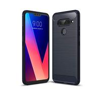 Cruzerlite Coque pour LG V40 ThinQ Coque pour LG V40, Carbon Fiber Shock Absorption Slim TPU Cover pour LG V40 ThinQ (Blue)