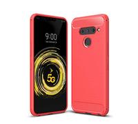 Cruzerlite Coque pour LG V50, Coque pour LG V50 ThinQ, Carbon Fiber Texture Design & Leather Texture Design Back Cover Anti-Scratch Shock Absorption pour LG V50 ThinQ (Red)