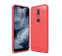 Cruzerlite Coque pour Nokia 7.1, Carbon Fiber Shock Absorption Slim TPU Cover pour Nokia 7.1 (2018) (Red)