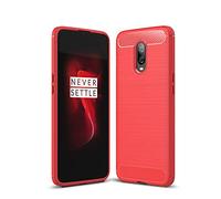 Cruzerlite Coque pour Oneplus 6T, Carbon Fiber Shock Absorption Slim TPU Cover pour Oneplus 6T (Red)