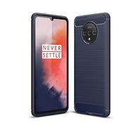 Cruzerlite Coque pour OnePlus 7T, Carbon Fiber Texture Design Cover Anti-Scratch Shock Absorption Case pour OnePlus 7T (Blue)