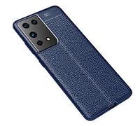 Cruzerlite Coque pour Samsung Galaxy S21 Ultra, Carbon Fiber Texture Design Cover Anti-Scratch Shock Absorption Case pour Samsung Galaxy S21 Ultra (Leather Blue)