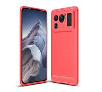 Cruzerlite Coque pour Xiaomi Mi 11 Ultra, Carbon Fiber Texture Design Cover Anti-Scratch Shock Absorption Case pour Xiaomi Mi 11 Ultra (2021) (Red)