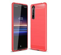 Cruzerlite Coque Sony Xperia 1 II, Carbon Fiber Texture Design Cover Anti-Scratch Shock Absorption Case for Sony Xperia 1 II (Red)
