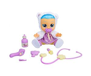 CRY BABIES Dressy Kristal Est Malade, Poupée Interactive qui Pleure Vraiment, avec de Vrais Cheveux et des Vêtements pour l'Habiller, Jouet Cadeau pour Jouer au Docteur avec le Kit Docteur