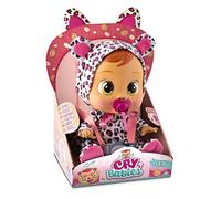 CRY BABIES Léa le léopard | Poupée interactive qui pleure de vraies Larmes avec son pyjama de léopard - Poupon idéal pour enfants +18 Mois