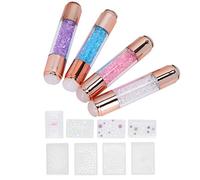 Cryfokt 4 Ensembles de Stylos Tampons pour Nail Art, Tampon en Silicone à Double extrémité + Plaque D'estampage pour Usage Domestique