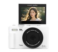 Cryfokt 5K 75MP 18X Zoom Selfie Travel Camera pour Photographie et Vidéo, Caméra de avec écran de Feuillette à 180 Degrés à 180 Degrés, Carte Mémoire de 32 Go, Objectif Macro Grand (White)