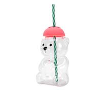 Cryfokt Adorable Tasse Ours en Verre Borosilicate de 20oz, avec Paille Réutilisable, pour café glacé, thé au Cacao Chaud, Cadeau pour la Maison et le Bureau (Bouchon en silicone fraise)