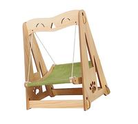 Cryfokt Balançoire pour Chat en Bois avec Hamac en Tissu Coton Lin | Structure stable et robuste, lit suspendu pour chat pour le repos en intérieur, supporte 22 lb, berceau pour animaux de
