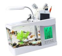Cryfokt Calendrier de Réservoir D'aquarium Miniature de Bureau, Lampe USB pour Aquarium avec Horloge - Design Exquis pour la Maison, Le Bureau - Horloge D'aquarium de 3 W, 9,45 X 3,86 X