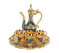 Cryfokt Ensemble de Cafetière Turque Vintage avec une Esthétique Luxueuse Inspirée du Château pour les Rassemblements Pot de 20 Cm 6 Verres (Ensemble bleu or)