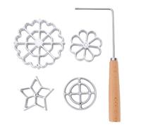 Cryfokt Ensemble de Fabrication de Rosaces 5 Pièces avec Manche en Bois, | Ensemble de Rosaces en Fer, Rosaces Timbales pour Pâtisserie Frite Créative, 4 Formes Uniques (ronde, étoile, Flocon de