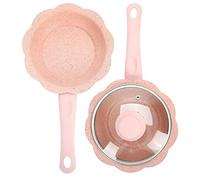 Cryfokt Ensemble de Poêles et Poêles Antiadhésives pour Aliments pour Bébés avec Couvercle en Verre pour le Petit-déjeuner et le Dîner, 20 Cm, Aluminium Rose
