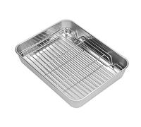 Cryfokt Ensemble de Rôtissoire Rectangulaire et de Support en Acier Inoxydable, Plat de Cuisson Facile à Nettoyer avec Support pour de Délicieux Repas Lors des Fêtes (23.5 * 17.5 * 5CM)