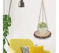 Cryfokt Étagère Murale Suspendue Rétro en Bois et Corde de Chanvre (24 * 2 | Support de plantes suspendu avec étagère en bois robuste, support de plantes rétro pour la décoration intérieure,