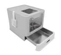 Cryfokt Grand Bac à Litière fermé en Acier Inoxydable pour Chat, Type Tiroir, Toilettes Pliables Anti-odeurs pour Maisons Multi-Chats avec Pelle pour Un Nettoyage Facile (Gray)