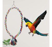 Cryfokt Jouet à Mâcher pour Perroquet et Balançoire Anti-Stress pour Décoration de Cage à Oiseaux, Perchoir en Corde Colorée et Accents Métalliques pour Une Récréation Amusante, Petites/Grandes