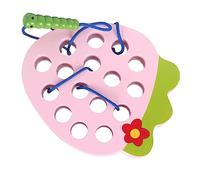 Cryfokt Jouet D'enfilage de Laçage en Bois pour L'éducation Précoce, Jeu de Voyage Léger, Compact et Durable pour Enfants en Bois Lisse (Fraise)