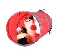 Cryfokt Jouet Tunnel pour Chat Durable pour Chatons avec Clochette et Boule en Peluche, Polyester Non Toxique, 47 X 25 Cm, Bleu ou Rouge (Rouge)