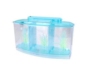 Cryfokt Mini Aquarium à LED, Boîte D'isolation en Acrylique pour Petits Poissons, Trois Sections avec Gazon Artificiel Lumineux (Blue)