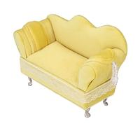 Cryfokt Mini Chaise de Maison de Poupée élégante Boîte à Bijoux Jaune Crème pour Décoration de Chambre de Maison de Poupée, Fauteuil en Flanelle en Carton pour Ranger Colliers et Bagues (Méridienne